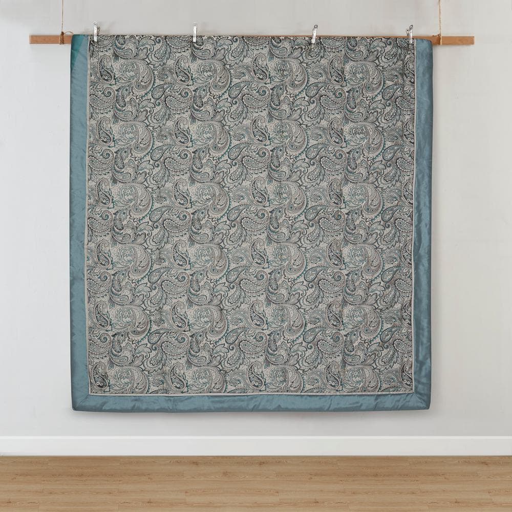 California King Gray and Teal Cotton Jacquard Bed in a Bag Set