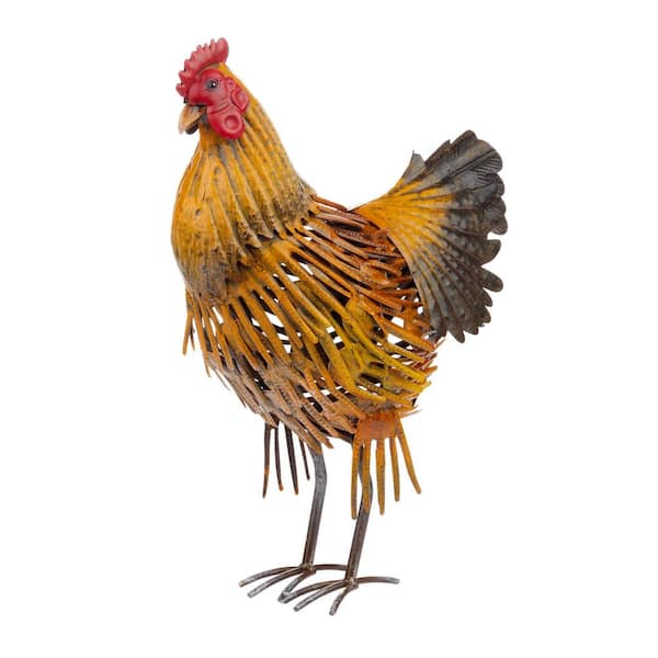 Alpine Corporation 16 in. H Indoor/Outdoor Metal Hen Decorative Garden Statue, Brown