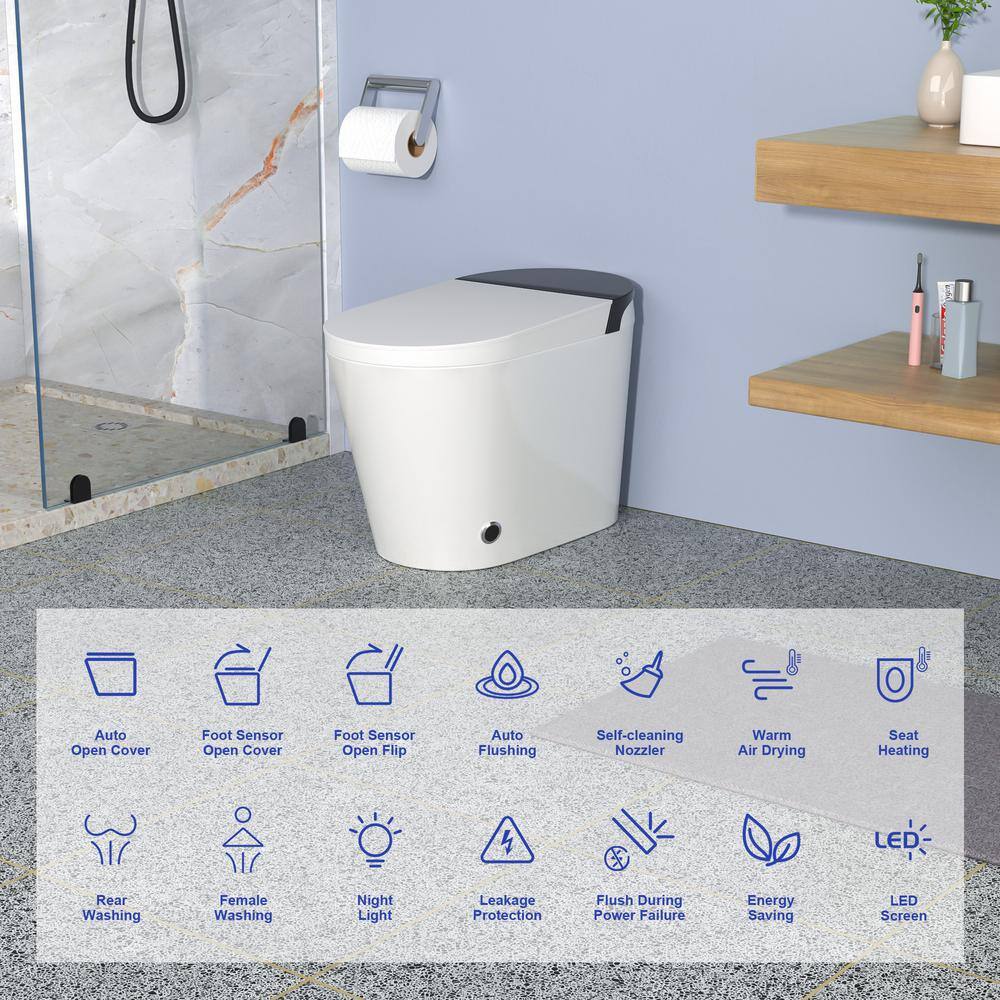 White Elongated Electric Smart Bidet Toilet with Heated Seat and LED Display