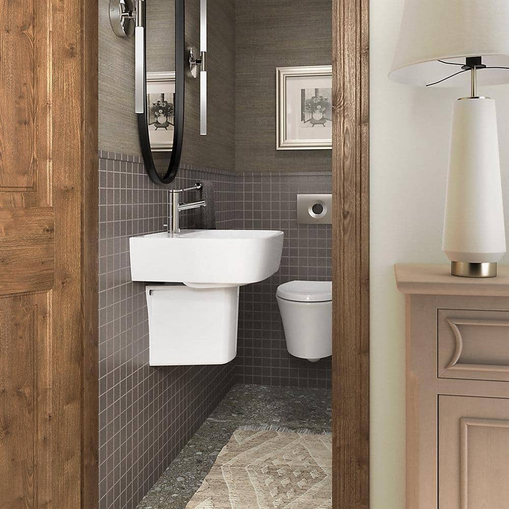 White Ceramic Rectangular Wall-Mount Bathroom Sink