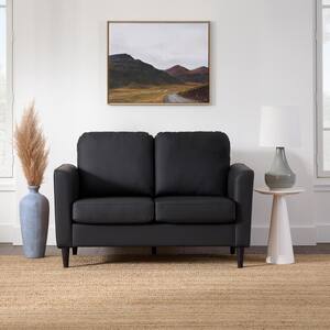Clara 52 in. Black Faux Leather Upholstered 2-Seater Curved Arm Loveseat