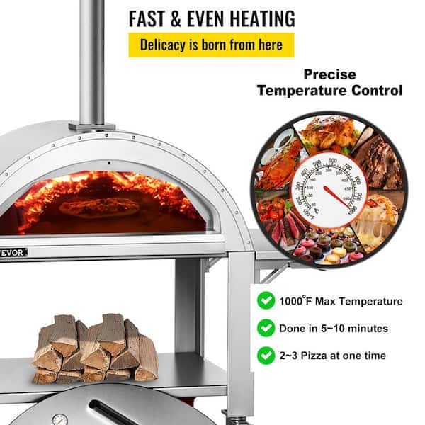 VEVOR 44 in. Wood Fired Artisan Pizza Oven Outdoor Pizza Oven 3-Layer  Stainless Steel Pizza Maker with Wheels HWPSKXTJY44INAY7CV0 - The Home Depot
