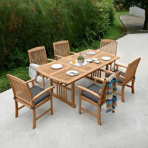 Rowlette 7 Piece Teak Wood Outdoor Dining Set with Gray Cushion