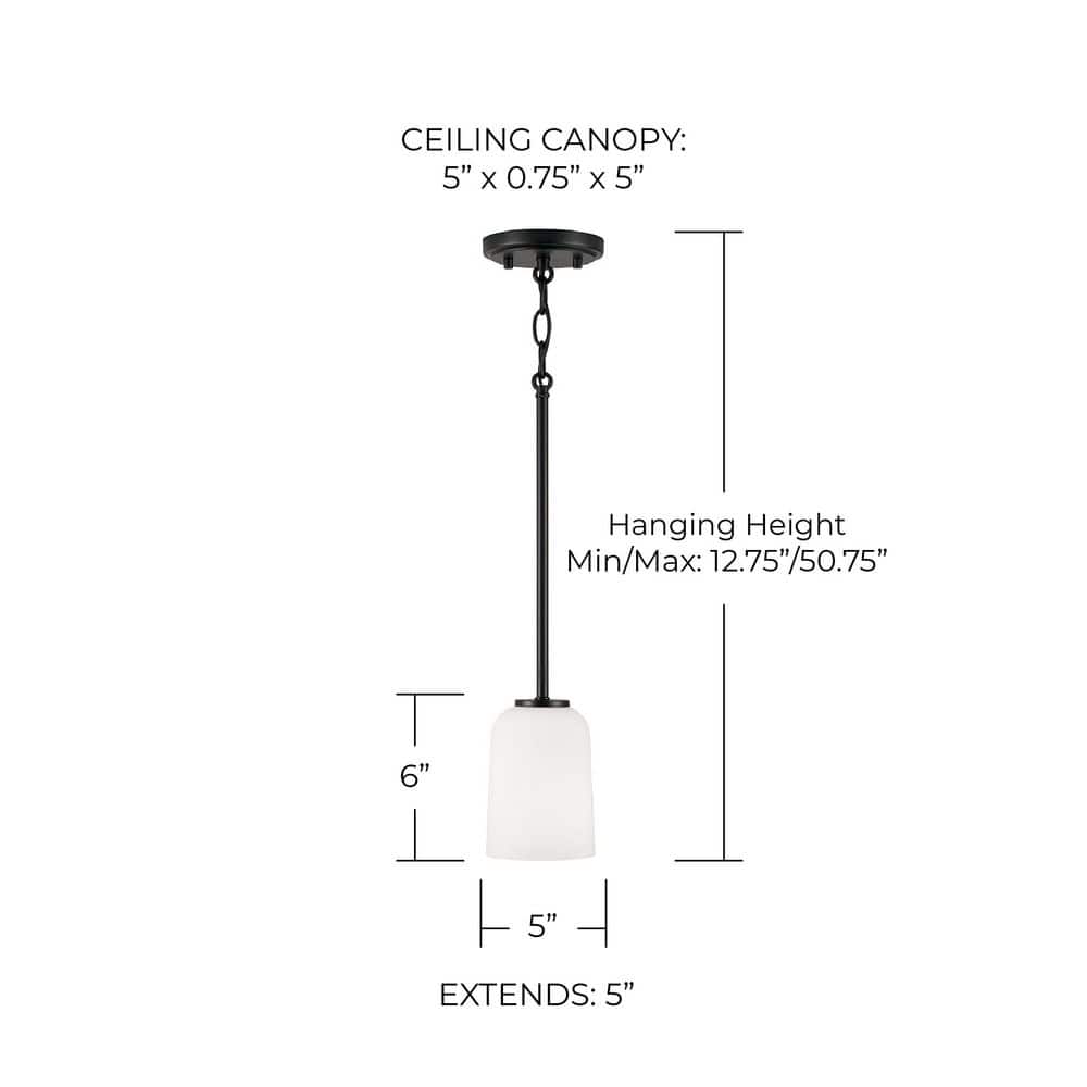 Matte Black Mini Pendant with Soft White Glass Shade