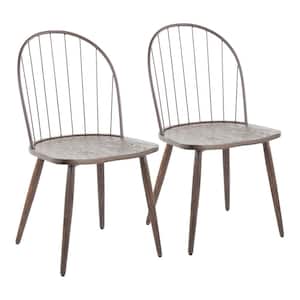 Riley Dark Walnut Wood and Bronze Metal High Back Dining Chair (Set of 2)