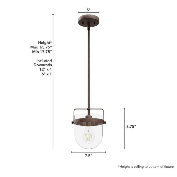 Hunter - Karloff 1-Light Textured Rust Island Pendant Light with Clear Glass Shade