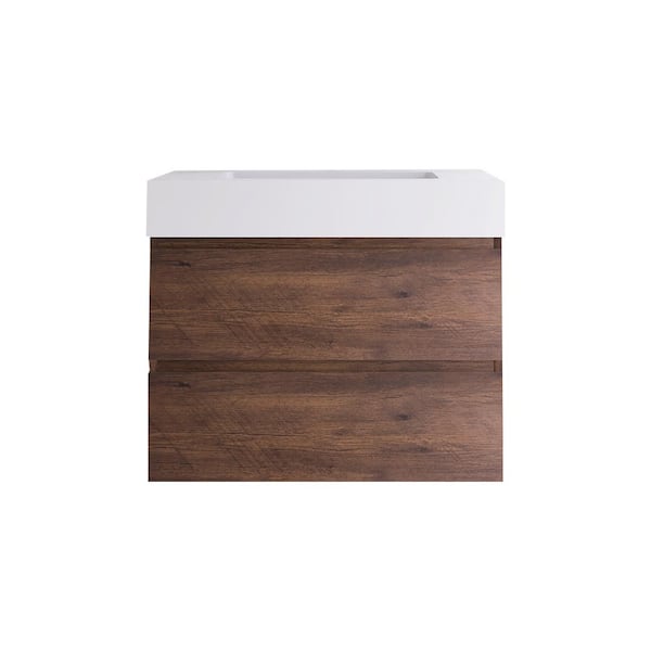 JimsMaison 30 in. W x 18 in. D x 25 in. H Single Sink Wall-Mounted Bath Vanity in Walnut with White Cultured Marble Top