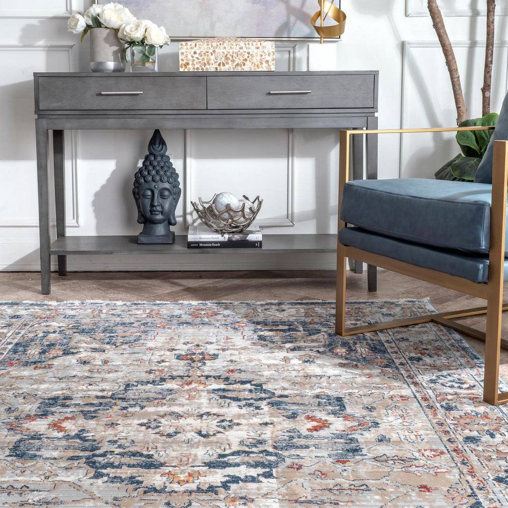 Reversible 6' Square Gray Synthetic Easy-Care Area Rug