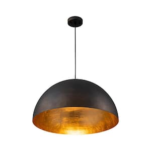 PCover Industrial 15 in. 1-Light Black Dome Pendant Light with Gold Leaf Interior Potlid Lighting for Kitchen Island