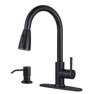 Single-Handle Pull Down Sprayer Kitchen Faucet with Deckplate and Soap Dispenser in Oil Rubbed Bronze