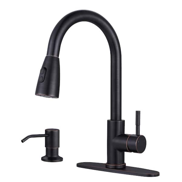 ARCORA Single-Handle Pull Down Sprayer Kitchen Faucet with Deckplate and Soap Dispenser in Oil Rubbed Bronze