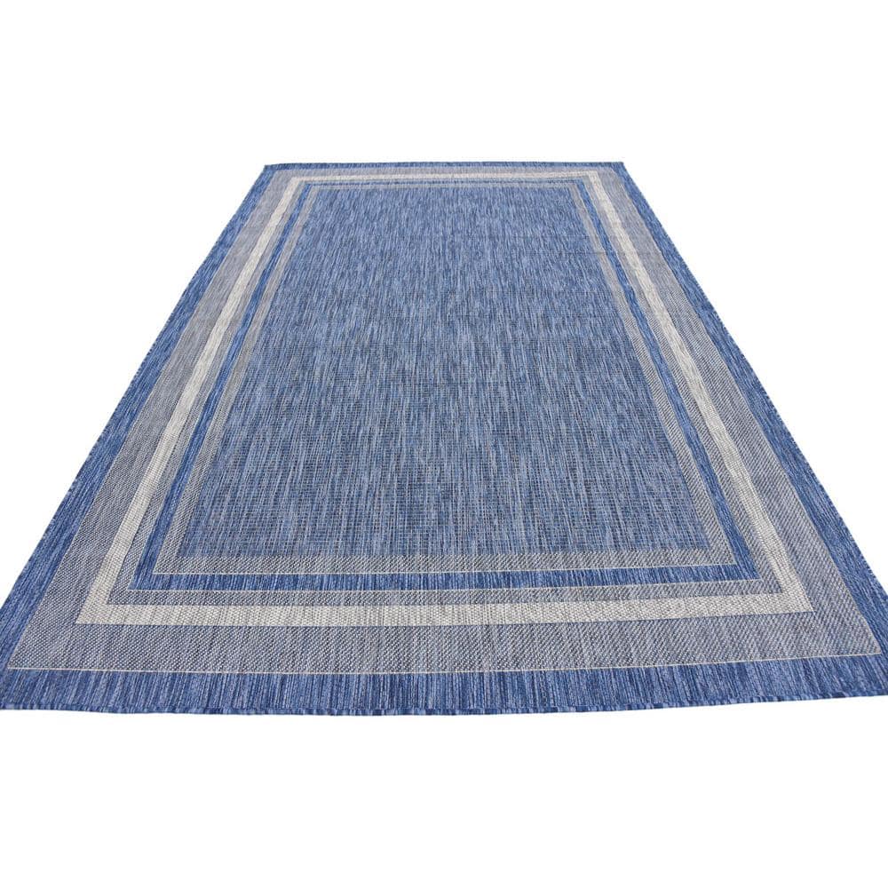 Blue Rectangular Flat Woven Outdoor Area Rug 6' x 9'