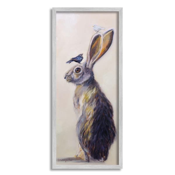 Stupell Industries "Woodland Rabbit with Perched Birds Painting" by Karen Weber Fine Art Framed Animal Wall Art Print 13 in. x 30 in.