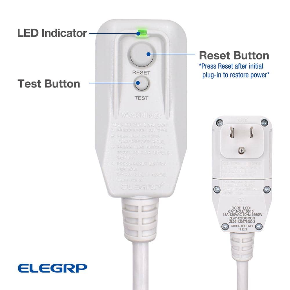 White 7.5 ft. PVC Air Conditioner Power Cord with LCDI Plug