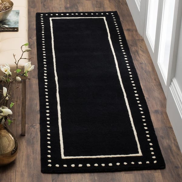 Bella Black/Ivory 2 ft. x 8 ft. Dotted Border Runner Rug