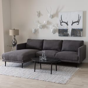 Riley 2-Piece Gray Fabric 4-Seater L-Shaped Left Facing Chaise Sectional Sofa with Tapered Wood Legs