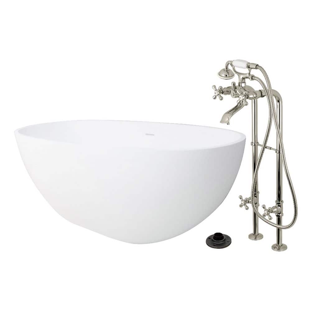 Arcticstone 64.9 in. x 31.9 in. Surface White Stone Flatbottom Soaking Freestanding Bathtub in White/Polished Nickel price history on PriceWatchPro