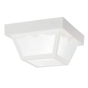Independence 8.5 in. 1-Light White Outdoor Porch Ceiling Flush Mount Light with Frosted Glass (1-Pack)