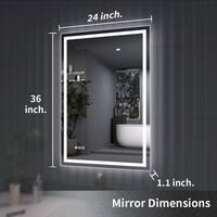 tydex Zen 24 in. W x 36 in. H Rectangular Frameless LED Light Anti-Fog Wall Bathroom Vanity Mirror in Polished Crystal DXMD-2436