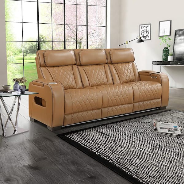 Clumber 84 in. W Pillow Top Arm Faux Leather Rectangle 3-Piece Power Double Reclining Sofa Set in Brown