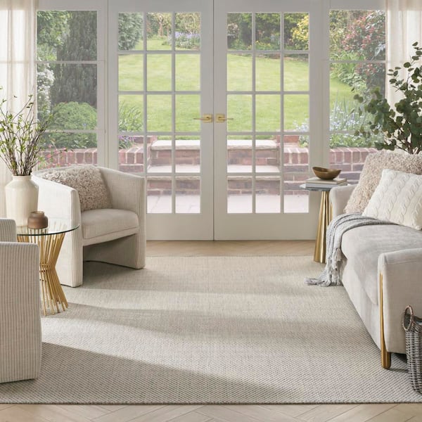 Courtyard Ivory Silver 8 ft. x 10 ft. Geometric Contemporary Indoor/Outdoor Patio Area Rug