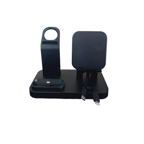 EKIEUDL 4 in1 Charging Station with 20-Watt & Self Adjustable Charger Stand Dock in Black