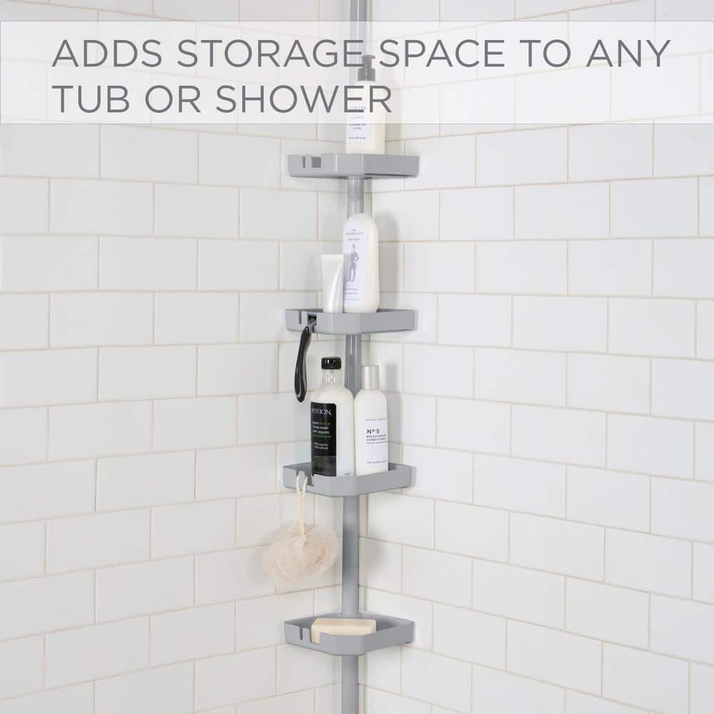 Gray Metal 4-Tier Tension Corner Shower Organizer Caddy