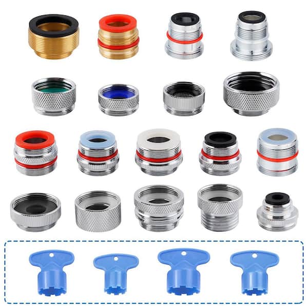 18-Piece Faucet Adapter Kit with Adapters and Wrench Tools in Silver