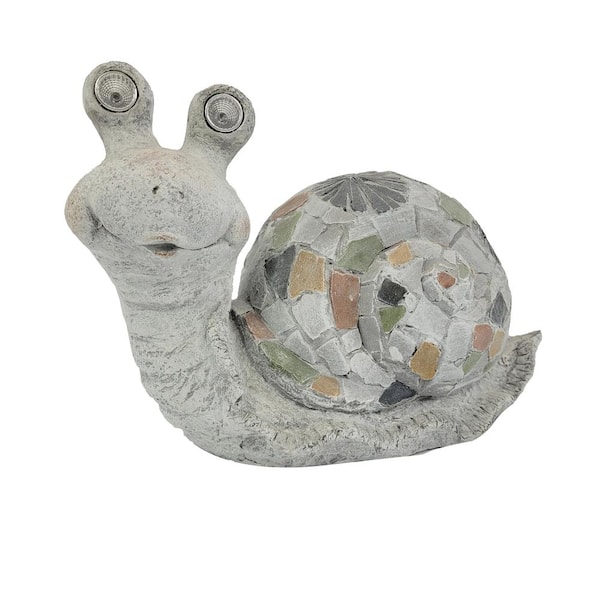 Unbranded 10 in. Grey Mosaic Polyresin Snail with Solar Eyes