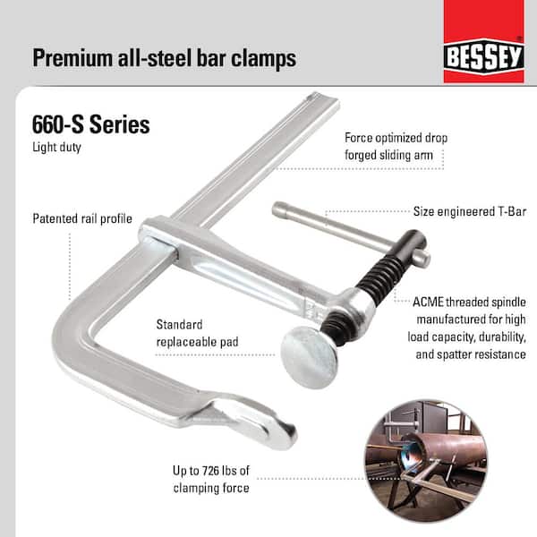 BESSEY All Steel 18 in. Capacity Light Duty Bar Clamp with 4 in
