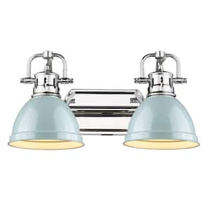 Duncan 8.5 in. 2-Light Chrome Vanity Light with Seafoam Shades