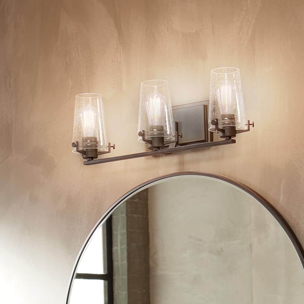 Alton 24 in. 3-Light Black Vintage Industrial Bathroom Vanity Light with Clear Seeded Glass price history on PriceWatchPro