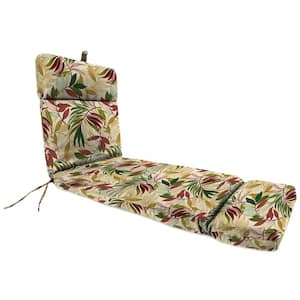 72 in. x 22 in. Oasis Gem Beige Leaves Rectangular French Edge Outdoor Chaise Lounge Cushion with Ties and Hanger Loop