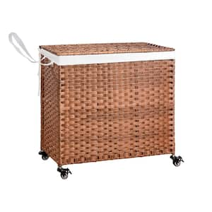 Brown 27 x 13 x 26 Wicker Modern Rectangle Laundry Room Hamper with Removable Bags, Wheels