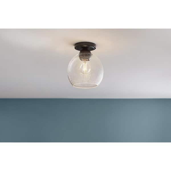 Home Decorators Collection Jill 9.5 in. 1-Light Black Flush Mount with Clear Seeded Glass Shade