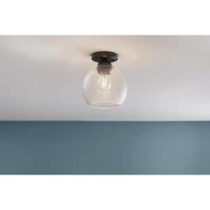 Jill 9.5 in. 1-Light Black Flush Mount with Clear Seeded Glass Shade
