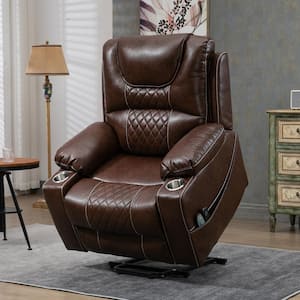 Oversized Brown Breathable Leather Electric Recliner Chair Elderly Power Lift Chair with Massage and Heating, 400 lbs.