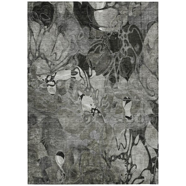 Gray 9 ft. x 12 ft. Woven Abstract Polyester Rectangle Indoor / Outdoor Area Rug