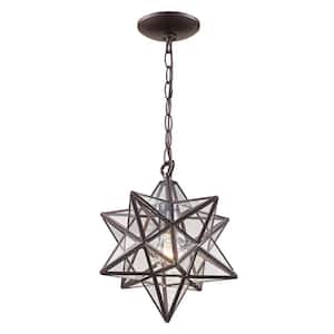 11 in. 1-Light Bronze Star Pendant with Clear Glass Shade