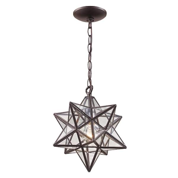 Bel Air Lighting 11 in. 1-Light Bronze Star Pendant with Clear Glass Shade
