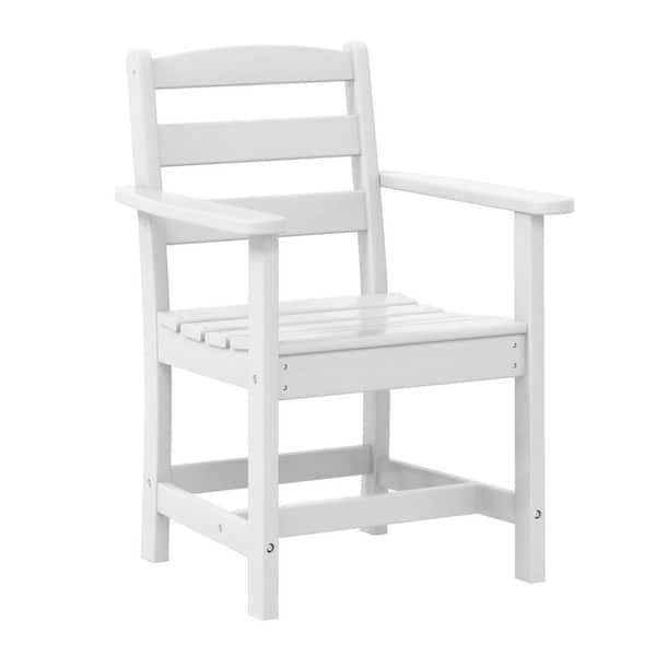 Shoreside All-Weather Plastic Outdoor Patio Dining Arm Chair, White