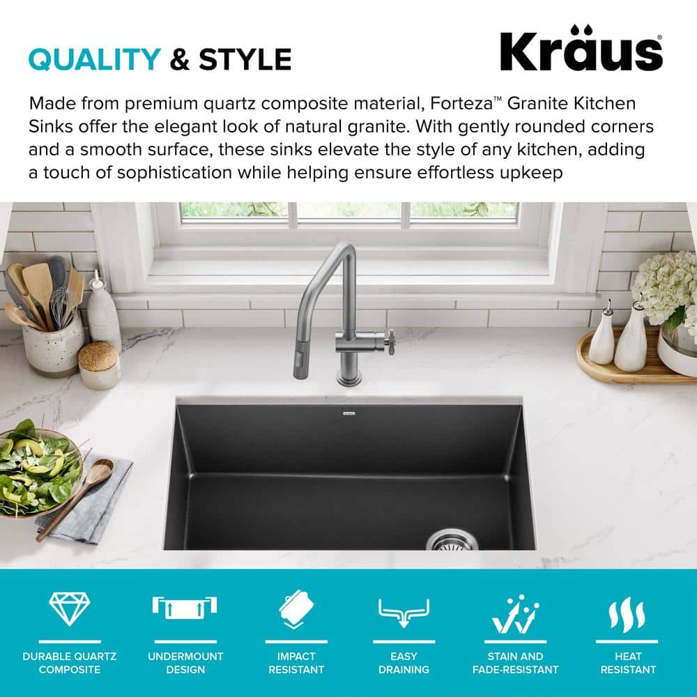 32-Inch Black Granite Undermount Single Bowl Kitchen Sink