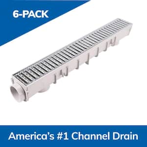 5 in. pro series channel drain Kit: 5-1/2 in. x 39-3/8 in. Deep Channel Gal Steel Grates End Caps/Outlet (6-Pk=19.7 ft.)