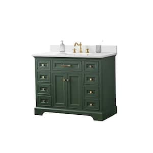 Thompson 42 in. W x 22 in. D Bath Vanity in Evergreen with Engineered Stone Top in Carrara White with White Sink