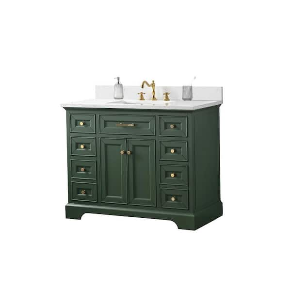 Thompson 42 in. W x 22 in. D Bath Vanity in Evergreen with Engineered Stone Top in Carrara White with White Sink