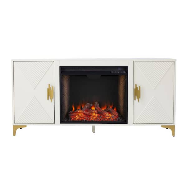 SEI FURNITURE Lantara 56 in. Smart Electric Fireplace with Media Storage in Ivory