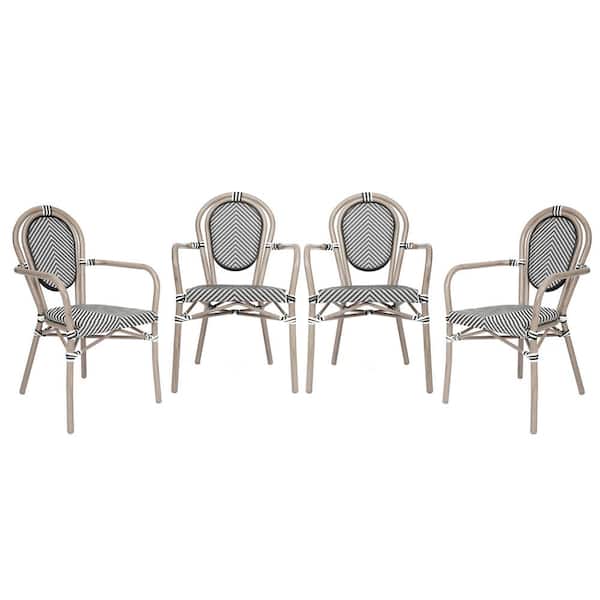 Brown Aluminum Outdoor Dining Chair in Black Set of 4