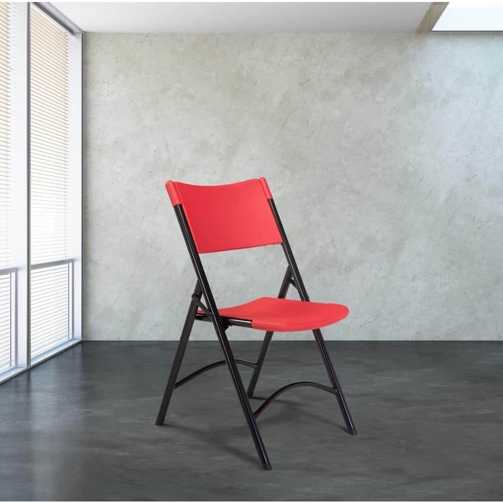 Red Resin Folding Chair Set with Black Frame, Pack of 4