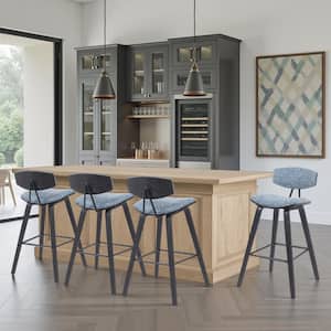 Fox 38 in. H Blue / Black Curved Back Wood Bar Stool with Polyester Fabric Seat Set of 4