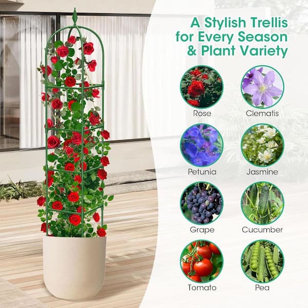 Phewnyzo 70.87 in. Metal Rustproof 4-Tier Garden Trellis for Climbing Plants, Indoor and Outdoor Use